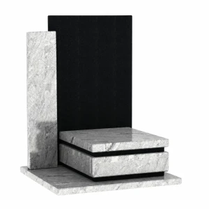 Nagrobek granitowy, urnowy z płytą stojącą China Viscount White/India Black - CH - 3
