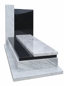 Nagrobek granitowy, pojedynczy z płytą stojącą China Viscount White/India Black - CH - 1