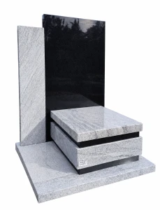 Nagrobek granitowy, urnowy z płytą stojącą China Viscount White/India Black - CH - 3
